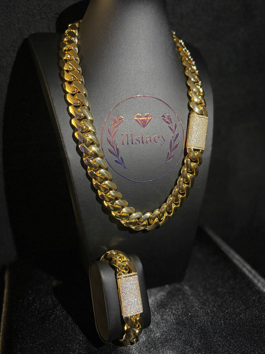 14k Gold plated Miami Cuban Link SET