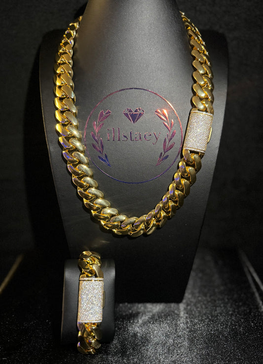 14k Gold plated Miami Cuban Link SET