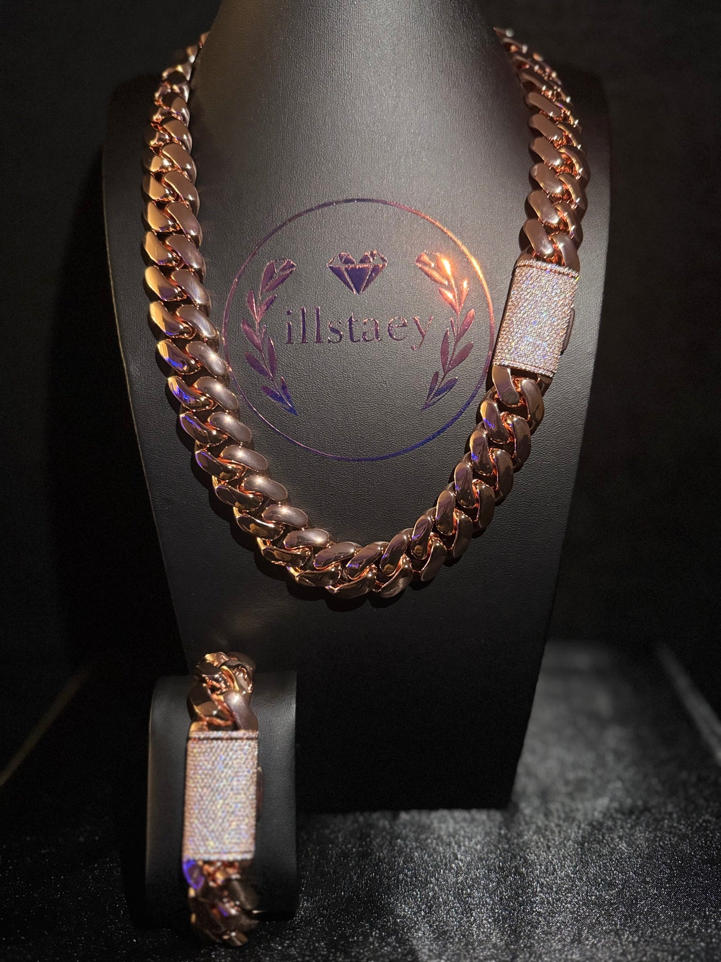 14k Rose Gold plated Miami Cuban Link SET