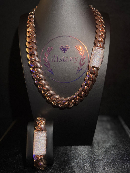14k Rose Gold plated Miami Cuban Link SET